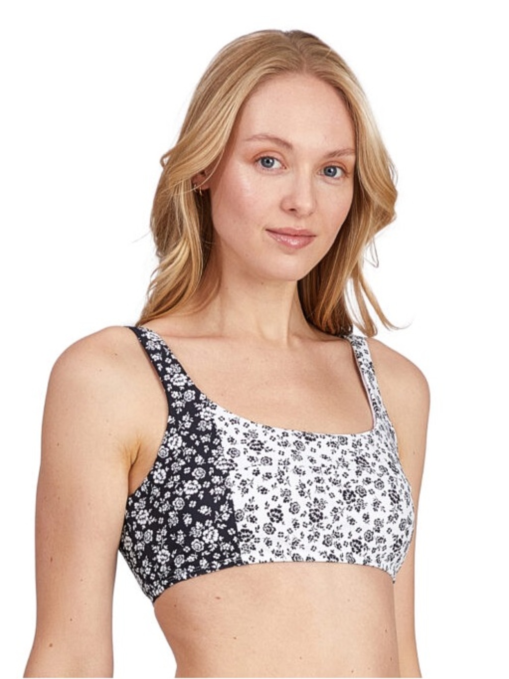 Cyn & Luca Padded Scoop Neck Black & White Floral Bikini Top Medium